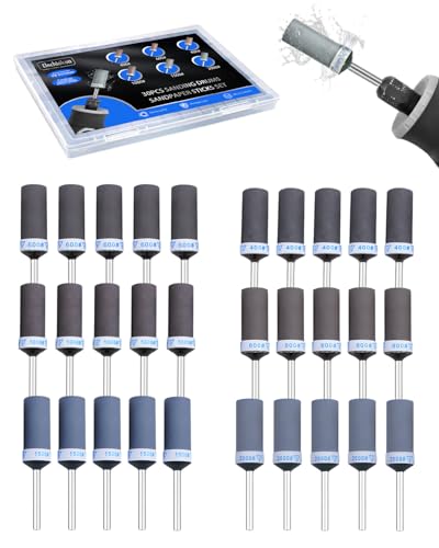Elechiakan 30PCS Sanding Drums Bands and Sticks for Dremel Rotary Tool 1/8" - style: Mix Grit 30PCS