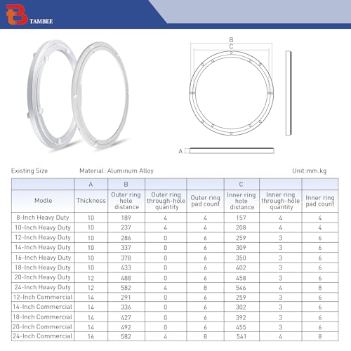 TamBee Aluminum Lazy Susan Heavy Duty Metal Rotating Hardware Turntable Bearing Ring Lazy Susan Base Only (8-Inch Heavy Duty) - size: 8-Inch (10mm)