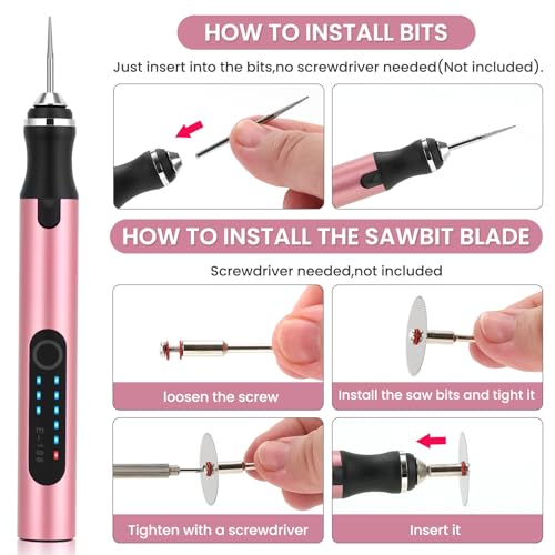 Electric Engraving Pen with 37 Bits for Wood Glass Stone Carving (Rose Red) - color: Rose Red