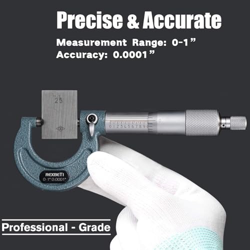 REXBETI Outside Micrometer, Ultra-Precision Carbide Tipped Measuring Tool - size: 0-1" Range