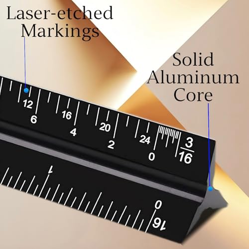 Architectural Scale Ruler, Imperial Measurement, Architect Triangular Ruler - color: Black