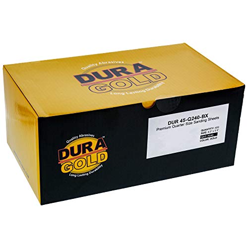 Dura-Gold Premium 1/4 Sheet Gold Sandpaper Sheets, 240 Grit (Box of 400) - size: 240-Grit