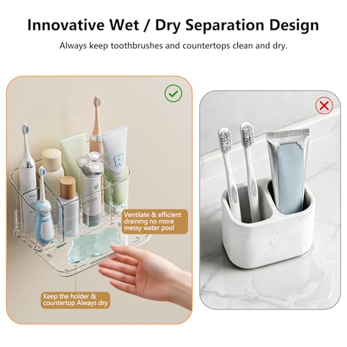 MOPMS Toothbrush Holders for Bathrooms with 5 Slots Adjustable Dividers - color: Clear
