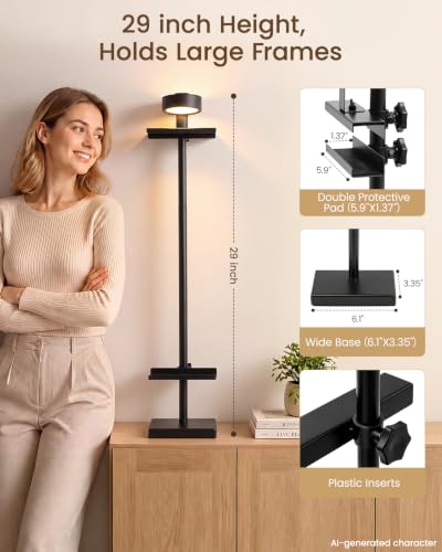 Adjustable Tabletop Easel Stand with Picture Frame Light, Black - color: Light Black
