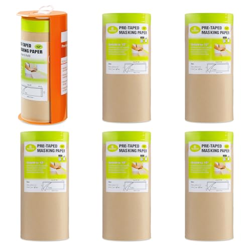 Tangibay Pre-Taped Masking Paper, 12" x 66', 1 Dispenser 6 Refills - size: 1 Dsp. 6 Refills: 12"x66'