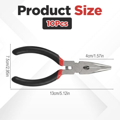 10Pcs Mini Needle Nose Pliers, 4.5 Inch Thin Needle Nose Pliers, Industrial Grade Small Spring Loaded Noses Plier with Spring Loaded and Wire Cutter for Jewelry Electronics Precision Craft