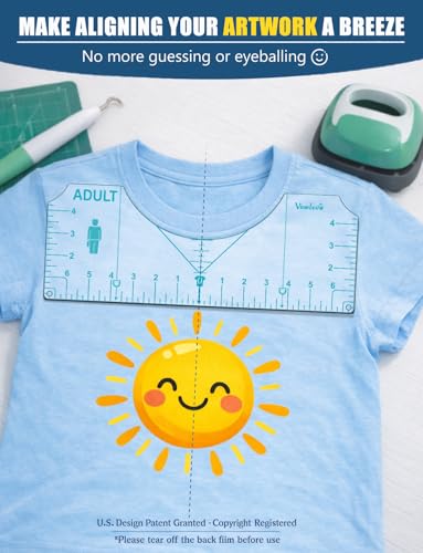 Vowlove T-Shirt Alignment Ruler for Vinyl Placement and Heat Press Designs - color: 01 Cyan
