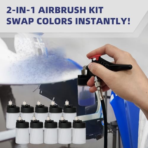 Single Action Siphon Feed Airbrush with 5pcs of 0.3mm Bottles and 5pcs 0.5mm Bottles, External Mix Airbrush Kit Easily Change Colors, for Model Paint Craft Wall Painting Furniture Repainting - color: Black