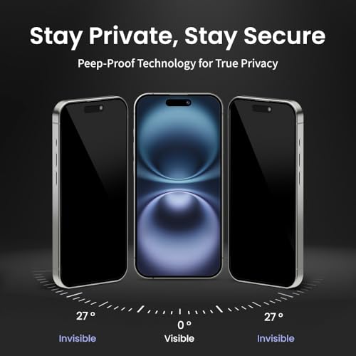 2 Pack Privacy Screen Protector Compatible with iPhone 17 Pro [Upgraded 27°] Anti-Spy PET Film, High Touch Sensitivity Scratch-Resistant Dust-Free & Bubble-Free Easy Install with Alignment Jig - size: iPhone 17 Pro