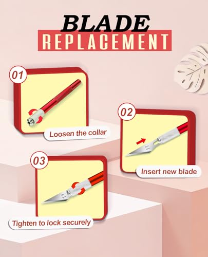 DIYSELF Hobby Knife Set with 10 Extra #11 Blades, 15cm Metal Ruler for Art - color: Red-10pcs