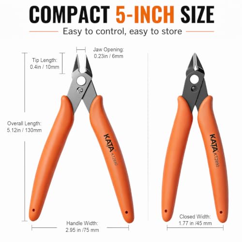 KATA Mini Flush Cutters, 5-Inch Wire Cutters Plier for Jewelry & DIY Crafts - color: 5 Pack 5" Orange
