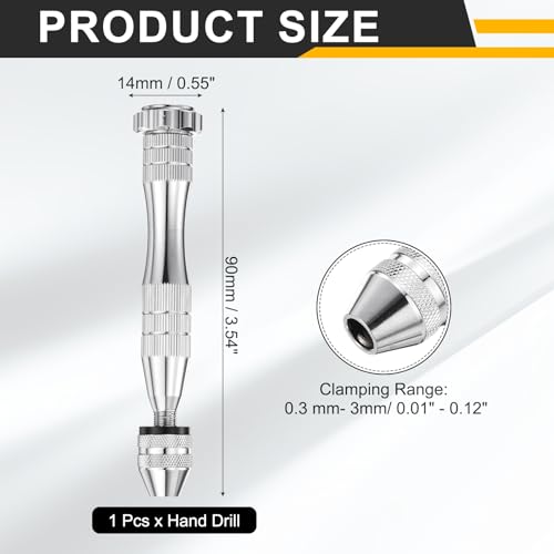 HARFINGTON Hand Drill 0.3mm -3mm Aluminum Swivel Head Pin Vise,Silver