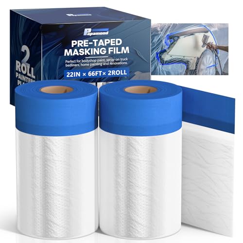 Pre-taped Automotive Masking Film for Painting - 22" x 66' (2 Rolls) - size: 22" x 66' X 2 Rolls