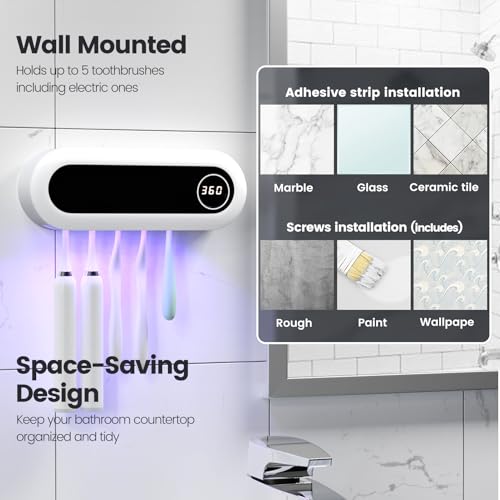 MIMORE Toothbrush Holder Wall Mounted, 5 Slots, 6-Minute Timer