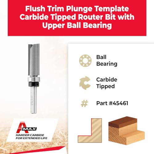 Amana Tool 45461 Flush Trim Router Bit 1/2 D x 1 CH x 1/2 SHK w/ Bearing - size: 1/2 Dia x 1-1/4 x 1/4" Sh