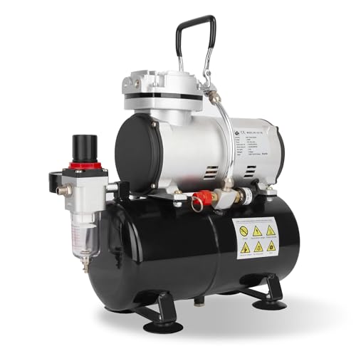 Timbertech Airbrush Compressor, High-performance Single-Piston Oil-free Mini Compressor AS186 with 3L Tank, Regulator, Moisture Trap for Hobby, Cake Decoration, Tattoo, Automotive Graphic, Make-up