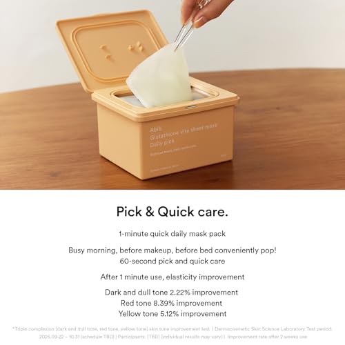 Abib Glutathione Vita Sheet Mask Daily Pick, 30 Sheets, Korean Radiance Face Skin Mask - color: Glutathione
