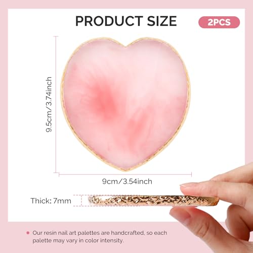 MelodySusie 2Pcs Heart Resin Nail Art Palette with Spatula, Pink & White - size: 2 PCS Heart Shape