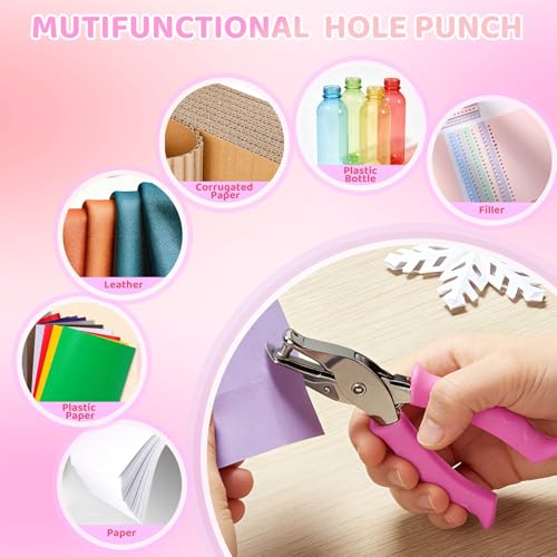 2 Pcs Single Hole Punch, 1/4" and 1/8" Hole Puncher with Pink Soft Grip