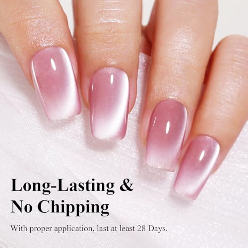 Moonlight Pink Cat Eye Gel Nail Polish with Magnet, Holographic Glitter Shimmer Magnetic UV Gel Polish for Nail Art Soak off UV Led - color: Cat Eye-Moonlight Pink