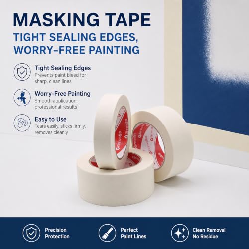 White Masking Tape, 1 Inch x 55 Yards, 2 Rolls(Total 110 Yards), Medium-Adhesion Painting Tape, No Residue, Clean Removal, for Painting, Multi-Surface DIY, Arts Crafts - size: 2 Rolls*1 inch*55Y
