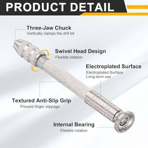 HARFINGTON Hand Drill 0.3mm-3mm Zinc Alloy Swivel Head Pin Vise Hand Drill