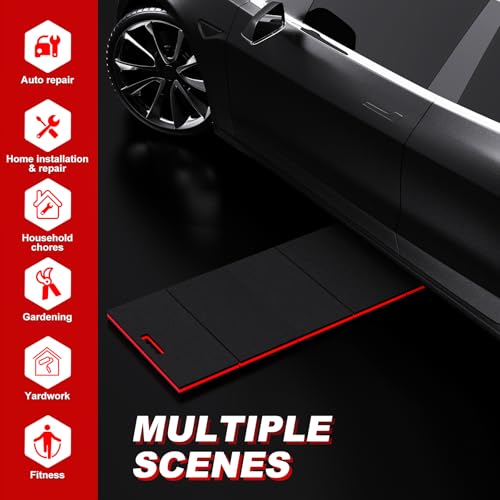 Thick Mechanic Mat Foldable EVA Kneeling Pad with Magnetic Tool Slot - color: Black & Red, size: 15.8"W