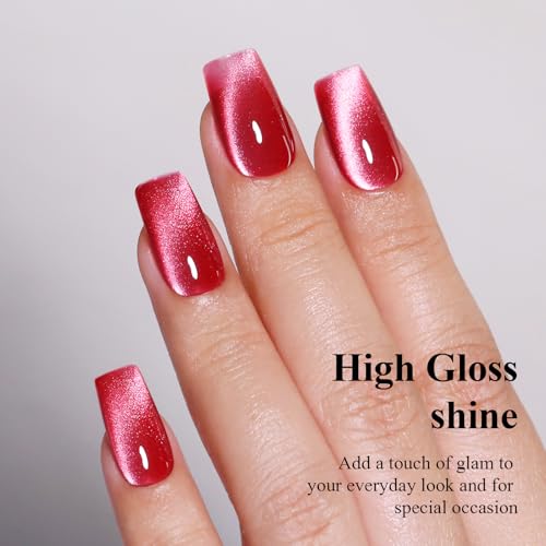 Red Cat Eye Gel Nail Polish with Magnet, Holographic Glitter Shimmer Magnetic UV Gel Polish for Nail Art Soak off UV Led - color: Cat Eye-Red