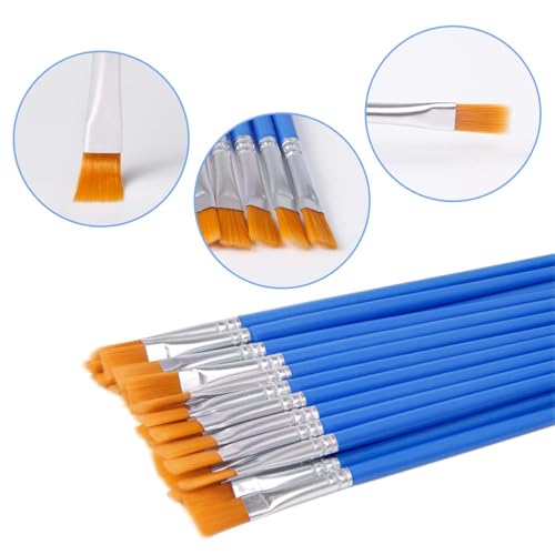 UPINS 30 Pcs Flat Paint Brushes, Small Brush Bulk for Detail Painting - size: 6.69inch, style: Flat Paint Brushes