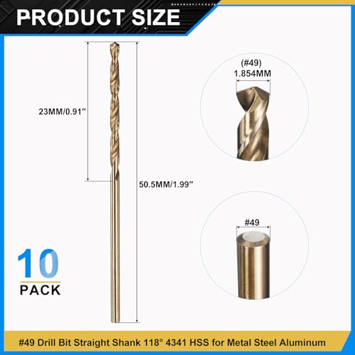 PATIKIL #49 Drill Bit Micro 4341 High-Speed Steel for Thin Metal 10 Pack - size: #49