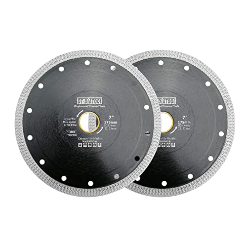 DT-DIATOOL Diamond Tile Blade 7 Inch 2pcs Diamond Turbo X Mesh Rim Segement Circular Saw Blade for Procelain Ceramic Stoneware Marble Granite Fits 5/8"-7/8" Arbor - size: 7 inch