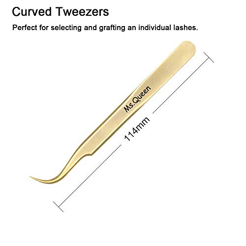 Ms.Queen Eyelash Extension Tweezers-Precision Tweezers for 2D-6D Volume&Individual False Lashes Extensions-Golden-Curved Tweezers - style: Curved Tweezers