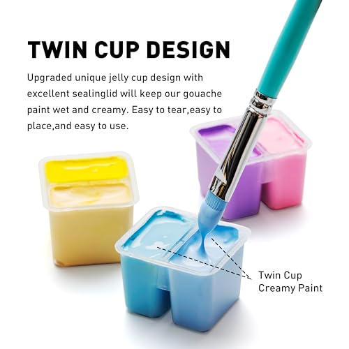 HIMI Twin Cup Jelly Gouache Paint Set, 112 Colors 12g, Jelly Cup Design, Gouache Paint Non Toxic for Canvas and Paper, Art Supplies for Professionals and Beginner (Ice Blue) - color: Ice Blue