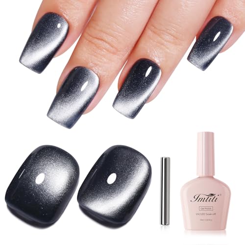 Black Cat Eye Gel Nail Polish with Magnet, Holographic Glitter Shimmer Magnetic UV Gel Polish for Nail Art Soak off UV Led - color: Cat Eye-Black