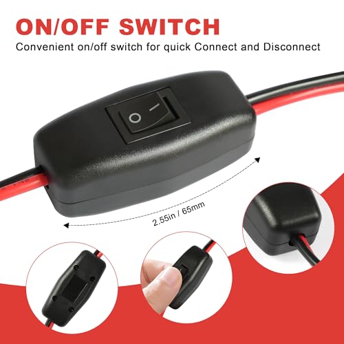 SAE Battery Alligator Clips Wire Harness with On/Off Switch 7.9ft/2.4m 16AWG, 12V Alligator Clips with Wires for Sprayer Parts, Sprayer Pump, Battery Charger, Solar Power Charging Extension Cable - size: 7.9ft 16AWG - 2Pack