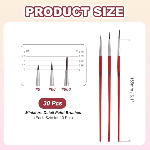 MECCANIXITY 30Pcs Fine Pointed Miniature Paint Brushes(Red #0/#00/#000) - color: Red, size: #0/#00/#000