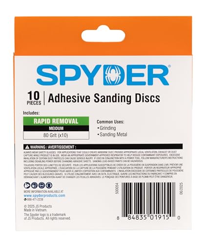 Spyder 10-Pack 80 Grit Sanding Discs, Ceramic with Stearate, 5-Inch Self Stick Adhesive PSA, for Random Orbital Sander (500054) - style: 80 Grit