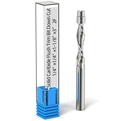 1/4-Inch Diameter Spiral Flush Trim Router Bits, Down-Cut Flush Trim Solid Carbide Spiral Router Bit 1/4-Inch Shank. - style: Down-Cut