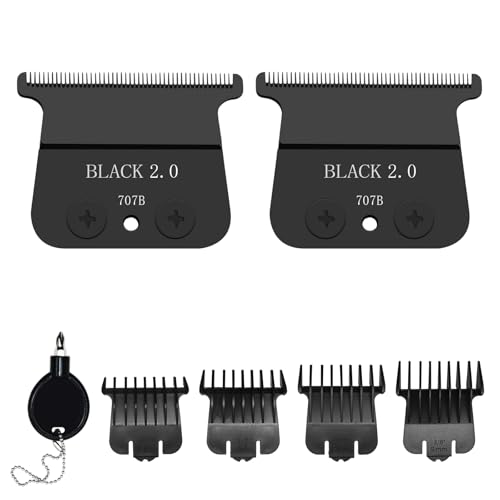 2 Pack 707B Replacement Blade compatible with BaBylissPRO FX787 & FX726 Trimmers,2 Pack DLC Replacement Blades with 4 Guards Set Compatible with BaByliss Trimmer Blades,Black