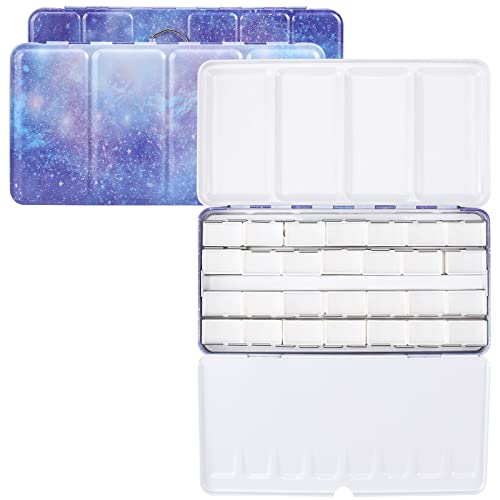 MyArTool Empty Watercolor Palette, Metal Watercolor Tin Palette Paint Case with 24 Empty Full Pans, Paint Tray Palette for DIY Travel Watercolor Palette, Acrylic and Oil Painting - color: Purple, size: 24 PCS Empty Full Pans