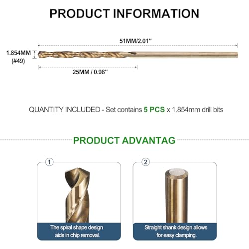 METALLIXITY Micro Drill Bit #49 5Pcs 4341 HSS Small Bits 118° Gold Finish - size: #49 (1.854mm)
