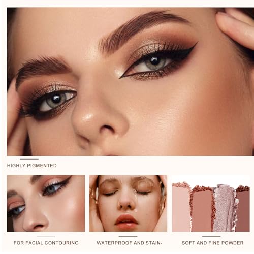 Neutral Nude Matte & Shimmer Eyeshadow Palette – Pink, Cocoa Brown & Champagne Gold Shades, Warm Nude Glitter Eye Shadow Contour Palette for Mature Women, Blue Green Eyes & Daily Natural Makeup - color: A03