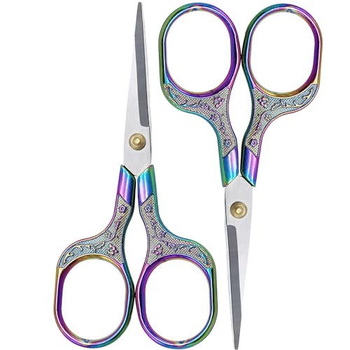 Mini Scissors Stainless Blade Metal Handle 2 Pack Office School Classroom Student Teacher Crafting Fabric Sewing Gift Wrapping All Purpose - color: 2 Pack Colorful