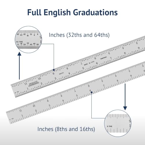 PEC Tools 12" Metal Ruler, Rigid, 4R Graduation, Steel Measuring Tool