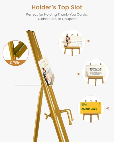53.9" Gold Easel Stand for Sign, Display Easel for Wedding Sign, Painting - color: Gold DM