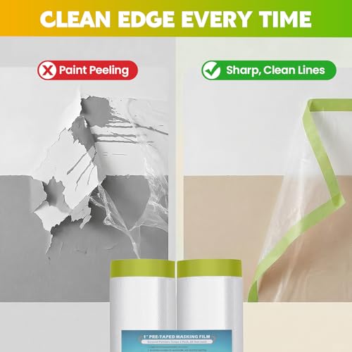 LLPT Pre-Taped Masking Film, 157.5" Unfolded x 66Ft, 0.31 Mil, 2 Pack - size: 157.5 Inch x 66 Ft