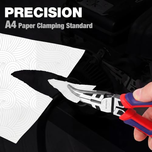 WORKPRO Premium 6" Bent Needle Nose Pliers(Smooth Jaw), Paper Clamp Precision, Heavy-Duty CRV Steel, Soft Grip with Wire Cutter, Long Nose Cutting Pliers - size: 6" Bent