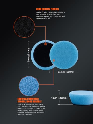 SPTA Mini Polishing Pads Set, 21 Pcs 2 inch/50mm Sponge Polishing Pads and Wool Buffing Pads, Car Foam Detail Polishing Pad Kit Mix Color for Car Detail Polishing and Waxing, Small Area Polishing - size: 2inch(50mm)