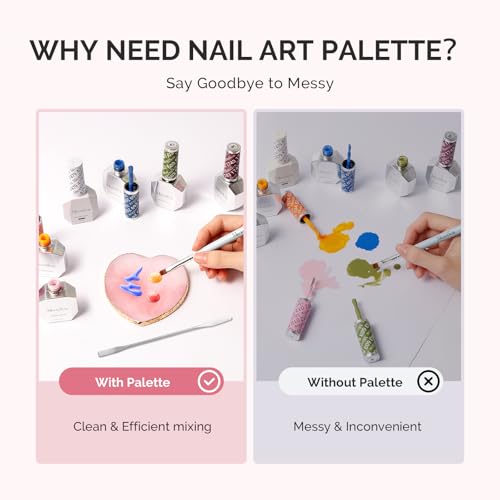MelodySusie 2Pcs Heart Resin Nail Art Palette with Spatula, Pink & White - size: 2 PCS Heart Shape
