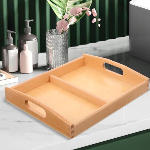UPKOCH Small Wooden Montessori Tray with Handles, 2 Compartment